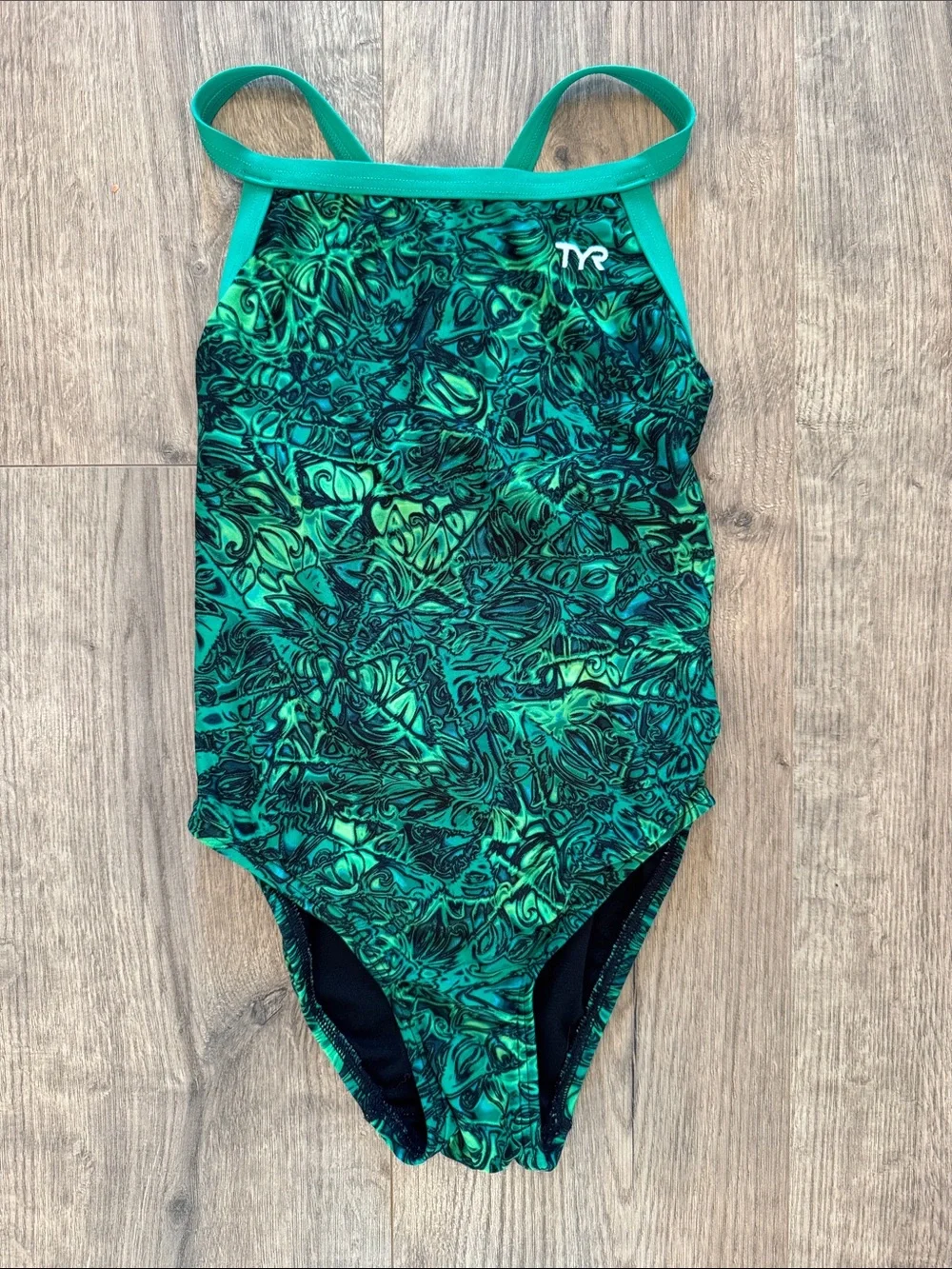 TYR Girls' Teal & Black Swirl One-Piece Swimsuit